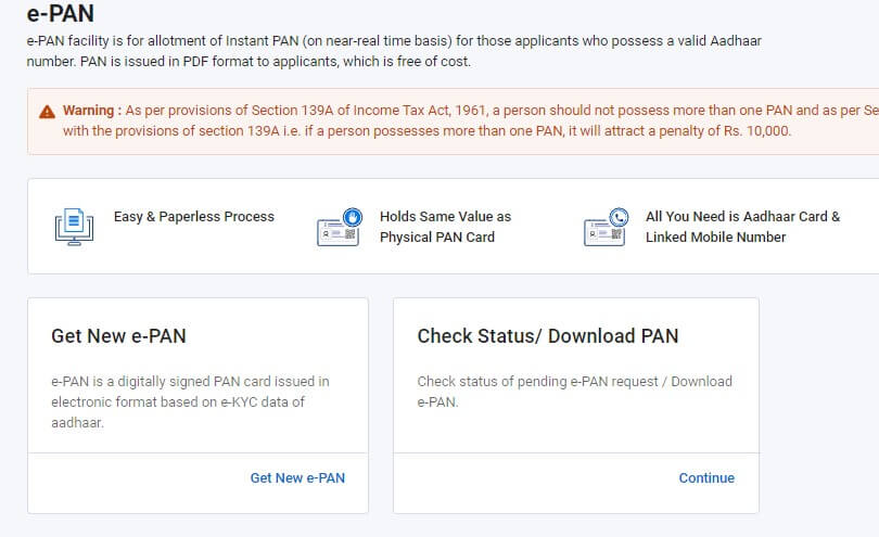 Instant E-pan card online apply e pan in 2024