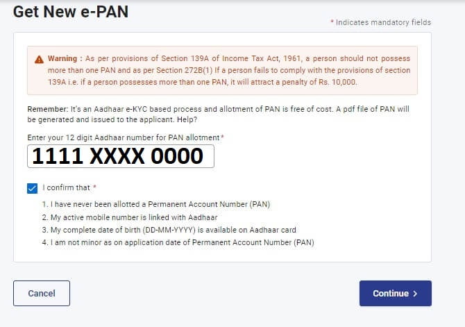 Instant E-pan card online apply e pan in 2024