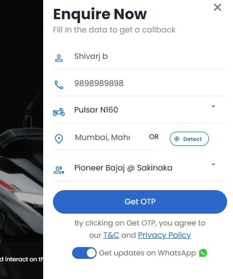 new bajaj pulsar N160 price in India